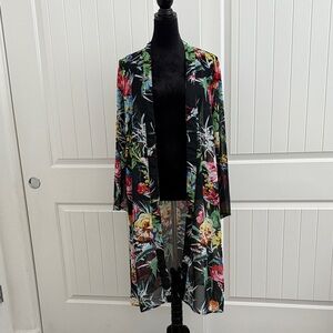 Floral Open-Front Cardigan duster